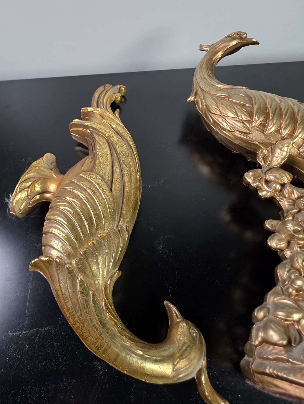 Gold Peacock Sculpture Pair - Elegant Home Art Décor By Syroco - Picture 12 of 13